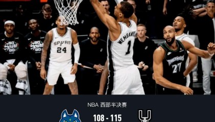 xingkong-马刺115-108森林狼2-1领先，文班亚马39+15+5帽，爱德华兹32+14